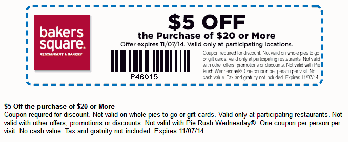 Bakers Square Coupon March 2024 $5 off $20 at Bakers Square restaurants