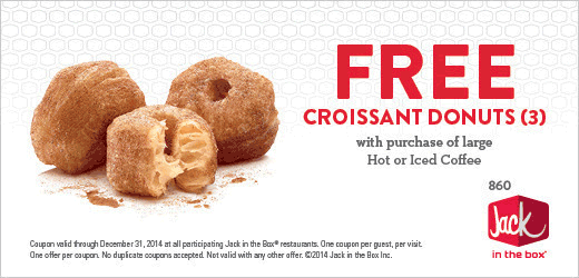 Jack in the Box Coupon April 2024 3 free croissant donuts with your coffee at Jack in the Box