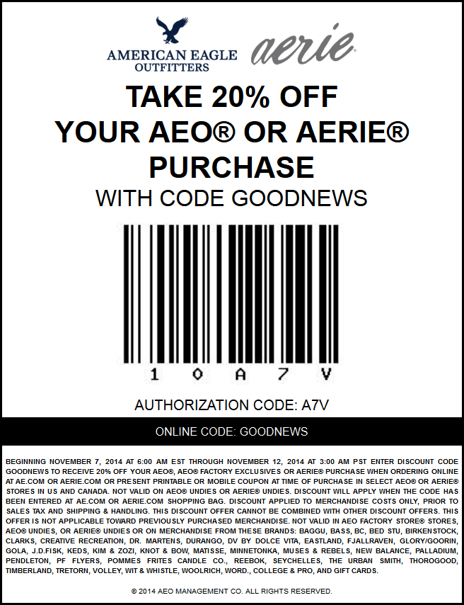 American Eagle Outfitters Coupon June 2015 20% off at American Eagle ...