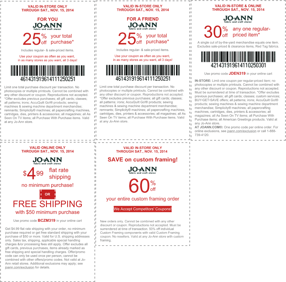 Jo-Ann Coupon April 2024 25% off the tab, 30% off a single item & more at Jo-Ann Fabric, or online via promo code JDEN319