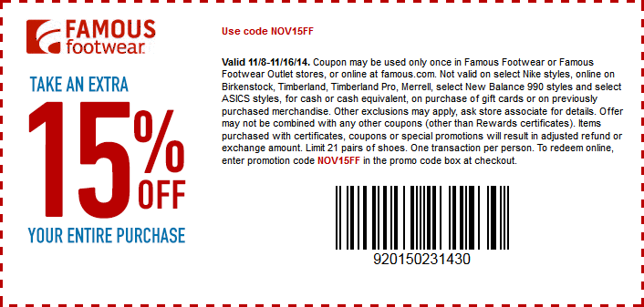 Famous Footwear Coupon May 2024 15% off at Famous Footwear, or online via promo code NOV15FF