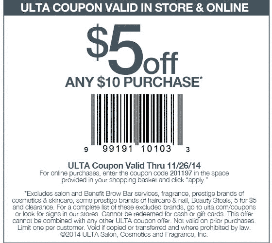 Ulta Coupon March 2024 $5 off $10 at Ulta, or online via promo code 201197