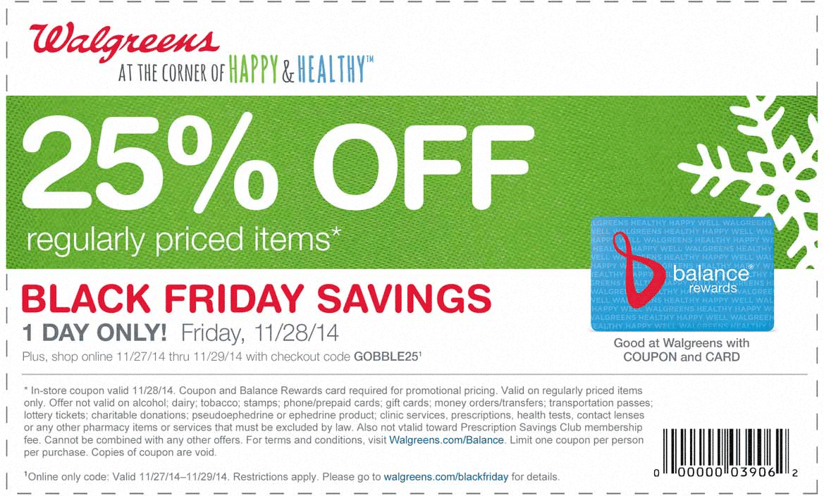 Walgreens Coupon April 2024 25% off Friday at Walgreens, or all week online via promo code GOBBLE25