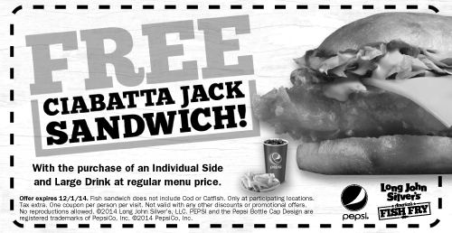 Long John Silvers Coupon April 2024 Free ciabatta jack sandwich with your side & drink at Long John Silvers